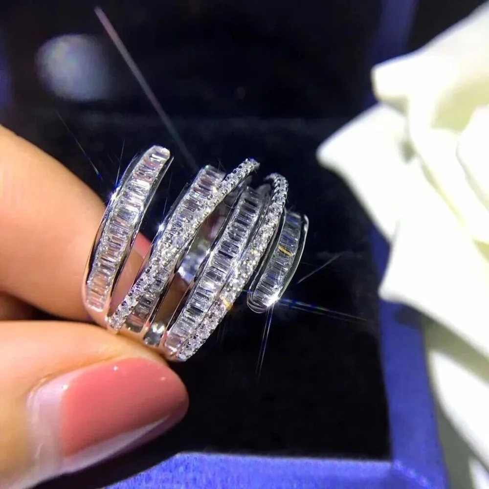 NEW 925 Silver Luxury Diamond Party Engagement Ring - Picture 2 of 5